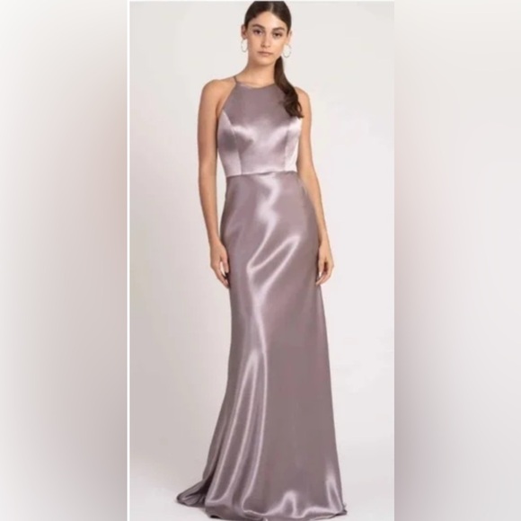 Jenny Yoo Collection Alessia satin high neck woman bridal back strap dress 4 - Picture 2 of 13